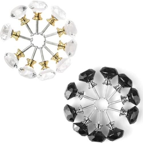 Diamond Shape Crystal Glass 30mm Kitchen Cabinet Door Drawer Knob Cupboard Dresser Wardrobe Pull Handle with Screws, 10pcs door