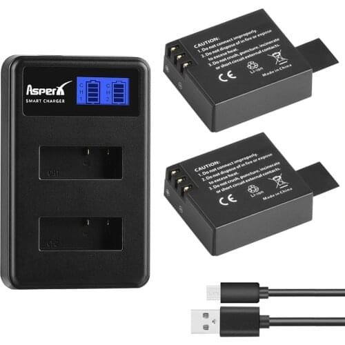AsperX SJCAM Sj4000 Battery + USB LCD Dual Charger for SJCAM SJ4000 SJ5000 SJ6000 SJ8000 EKEN 4K H8 H9 GIT-LB101 GIT PG900 1050