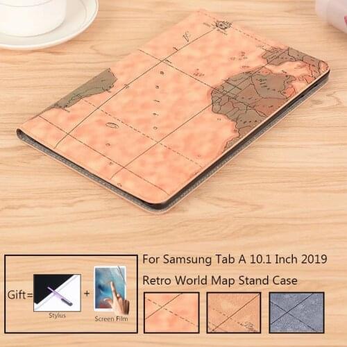 Retro World Map Case For Samsung Galaxy Tab A 10.1 SM-T515 T510 2019 Stand Tablet Case T515 T510 Flip Magnetic Cover Capa Funda