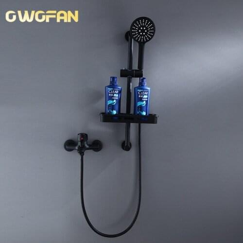Black Brass Bathroom Shower Faucet Single Handle Bath Faucet with Hand Shower Head Bathroom Wall Mounted Black Shower Set R45538