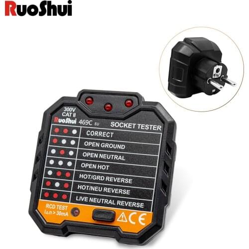 RuoShui Digital Display Socket Detector Power Socket Wiring Detection Wall Plug Breaker Finder RCD Test Socket Tester 469 Series