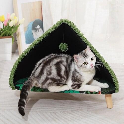 Pet Cat House Flamingo Triangle With Funny Cat Ball Kitten Bed Moisture Proof With Stand Feet Cat Climbing Frame Pet Supplies