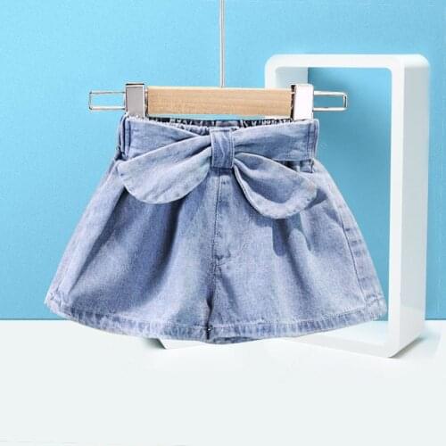 2021 Summer New Casual Thin Shorts Girls Solid HIGH Elastic Waist Bows Denim Girls Shorts for Teens Baby Shorts
