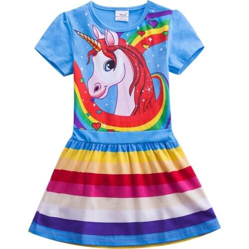 Unicorn Dress Costume 2021 Summer Girls Children Cotton Cartoon Rainbow Cartoons T-shirt Baby Girls Casual Dresses Kids Clothes