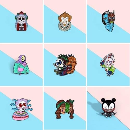 Cartoon Exaggerated Horror Halloween Brooch Skull Split Avatar Ghost Clown Enamel Brooch Alloy Badge Jewelry Gift For Friends