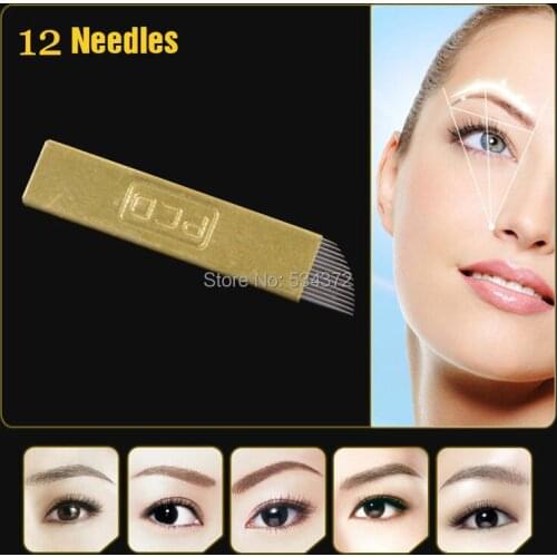 100 PCS Microblading Needles PCD 12 Pins Permanent Makeup Blades Manual Eyebrow Tattoo Curved Blade 12 Needles For Tattoo Pen