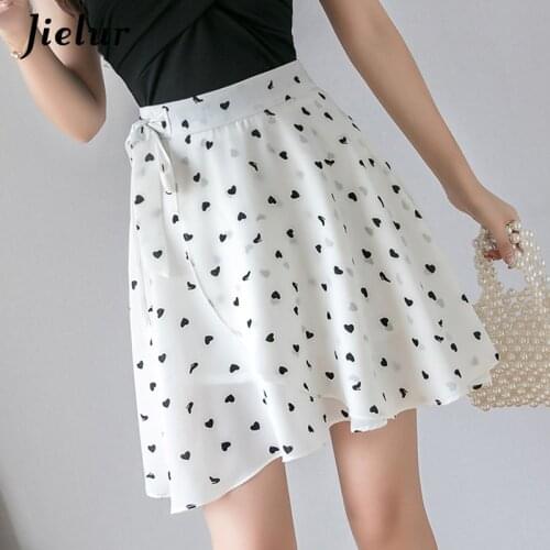 Jielur Fashion Chiffon Skirts Female Floral Polka Dot Pleated Skirt Women High-waisted Skirt Bow Tie Spring Ladies Faldas Summer