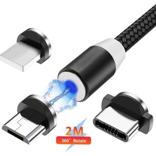 Magnetic USB Cable Type C Cable For iPhone 11Pro Micro USB Fast Charging Cord For Samsung Huawei LED Magnet 3 in 1 Phone Cord