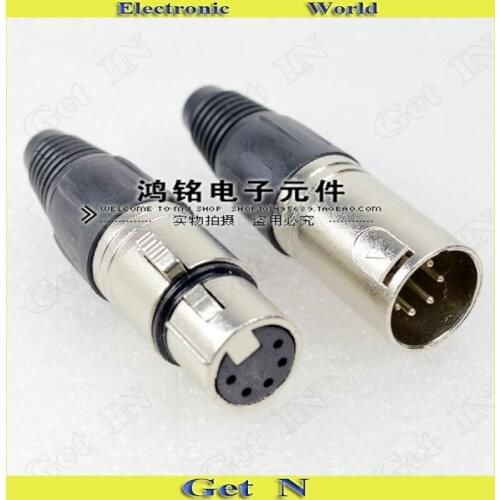 Copper Pins 5P XLR Male/Female Connector Port 5 Pin Black/Sliver Microphone Plug Socket