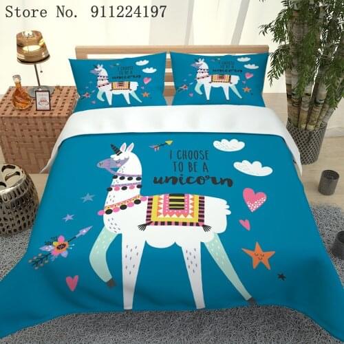 Cartoon Alpaca Duvet Cover Set Microfiber Bedding Set Boys Girls Animal Quilt Cover Twin Full Queen King Animal Series Bed Linen
