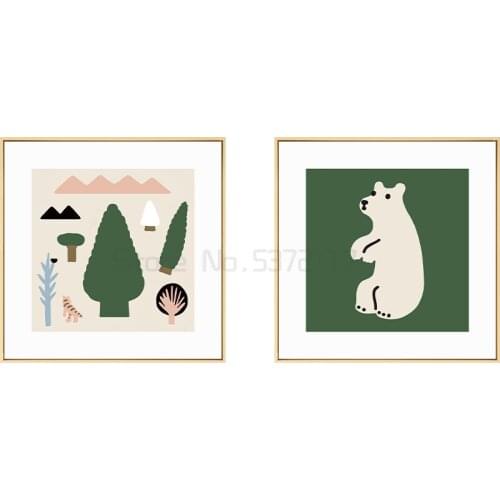 Nordic girls' childrens room bedroom wall decorative painting cartoon animal Green Rabbit restaurant hanging painting