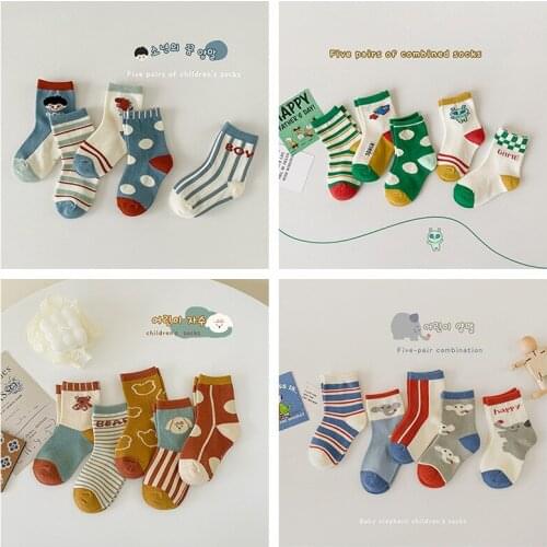 5 Pairs/lot Baby Winter Socks Cartoon Bear Striped Socks Cotton Breathable Keep Warm Floor Anti-skid Girls Boys Socks 1-12 Years