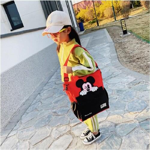 Disney Girls New Nylon Shoulder Bag Korean Cartoon Mickey Mouse Elementary School Messenger Bag Baby Tutoring Bag