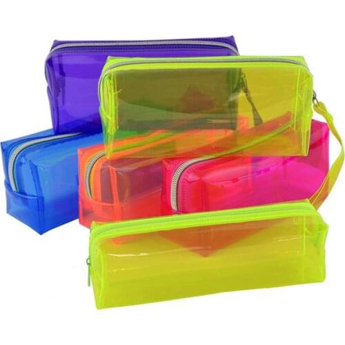 School Office Pencil Cases Kawaii Cute Solid Color Transparent Pencil box School Student pen bag Supplies Lapis Stationery