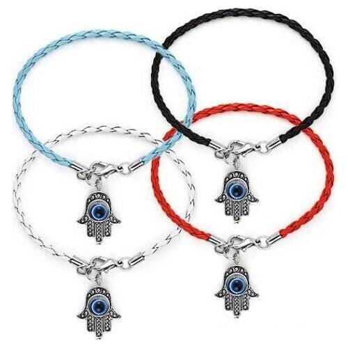 Fashion Summer style Hamsa Fatima EVIL EYE Braided leather cord Bracelet Good Luck Bangle&Bracelet For Women DIY Jewelry A24