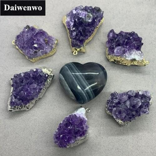 5A Natural Amethyst Cluster Plated Gold Silver Pendant Jewelry Accessories Decoration