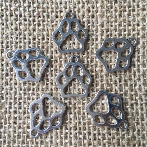 48 Pcs/lot 20x17mm Hollow Dog Paw Charms for Jewelry Making Antique Silver Plated Pendant for DIY Necklaces Bracelets A016
