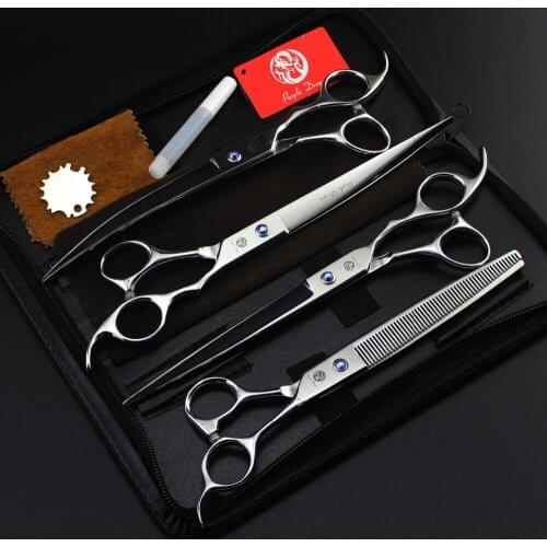Professional 8.0 inch Premium Sharp Edge Dog PET GROOMING SCISSORS SHEARS Cutting+Curved+Thinning scissors+Case 4 PCS Set