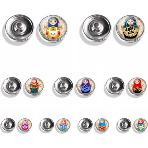 5PCS Russian matryoshka snap button 16MM glass dome Russian doll snap creative DIY jewelry accessories