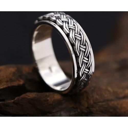 S925 silver jewelry Thailand hemp making rotation ring retro fashion mens fortune Silver Ring