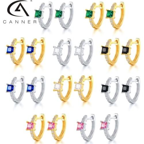 CANNER Romantic Colorful Zircon Crystals Gemstones Round Hoop Earrings for Women Wedding Earrings 925 Sterling Silver Jewelry