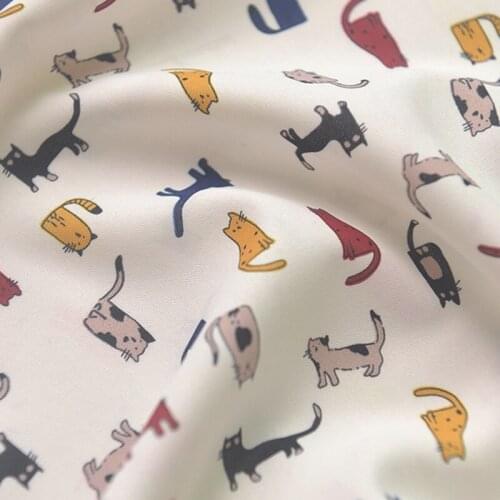 Slight Blemishes Cat Print Imitation Hemp Chiffon Fabric Top Dress Long Skirt Pants Childrens Cheongsam Anti-wrinkle Fabric