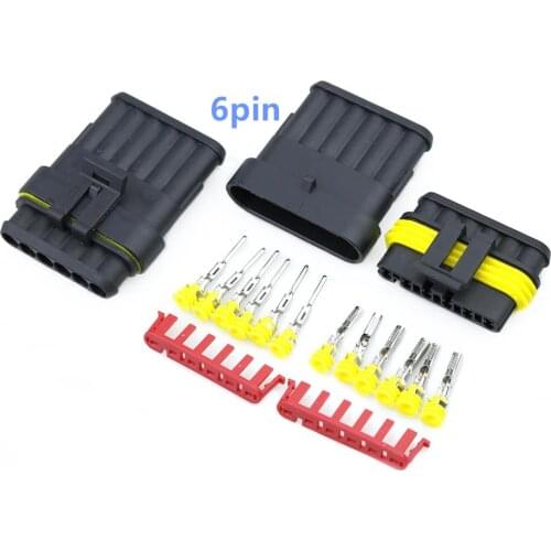 1 Set 6 Pin Female Male Way AMP Super Seal Waterproof Electrical Wire Connector Plug For Car
