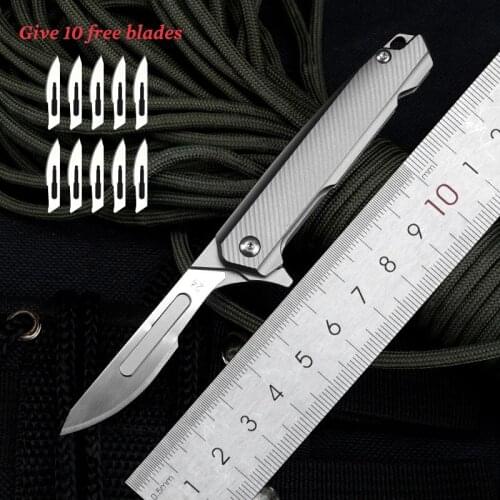 NEW Titanium Alloy Scalpel EDC Mini Knife Folding Knife With 10pcs NO.24 Replaceable Blade engrave carving utility Tools