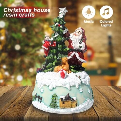 Christmas House Statue Figurines Resin Crafts Decorations Music Colored Lights Ornament Xmas Party Decoration Natal Navidad Gift