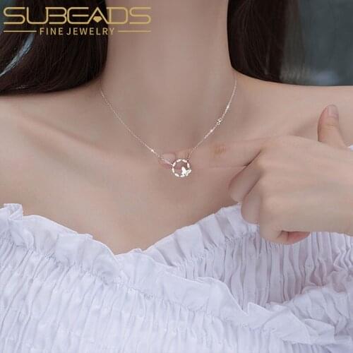 Subeads Butterfly Round Pendant Necklace Hollow Circle Choker for Women Fashion Shiny Wedding Party Fine Jewelry Gifts