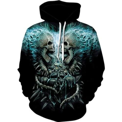 Hoodie spring fashion mens and womens long-sleeved 3D printing skull animation cartoon casual pullover hip-hop street clothes