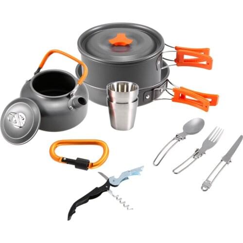 2-3 Persons Camping Utensils Dishes Cookware Set Picnic Tableware Outdoor Mug Cookware with Tableware Kit Travel Tableware Pots