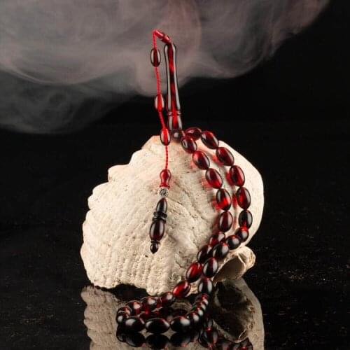 Wavy Claret Red Amber Gemstone Prayer Rosary Men Barley Cut Rosary With Silver Tassel Turkish Tasbih With Bead Model Tassel