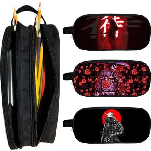 3D Print Japan Samurai Pencilcase Casual Harajuku Ghost Kanji Penbag Japanese Style Boy Girls School Handbag Women Cosmetic Bag