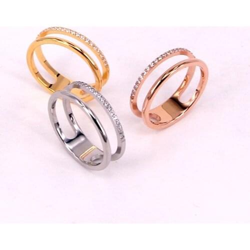 YUN RUO 316L Titanium Steel Jewelry Anniversary Mosaic Zircon Double Layers Weeding ring Rose Gold Fashion Woman Gift Never Fade