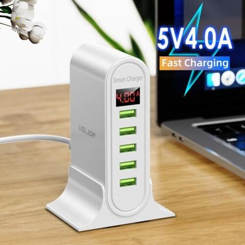 5 Port USB Charger HUB Multi USB Charging Station Dock Desktop Wall Home LED Display Universal New Chargers EU US UK Plug