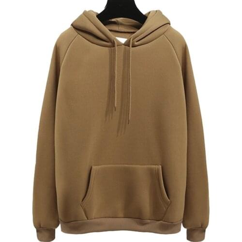 Winter Womens Warmth Fashion Khaki Hooded Sportswear Hooded Casual Loose Long-sleeved Coat Tops Sweatshirt