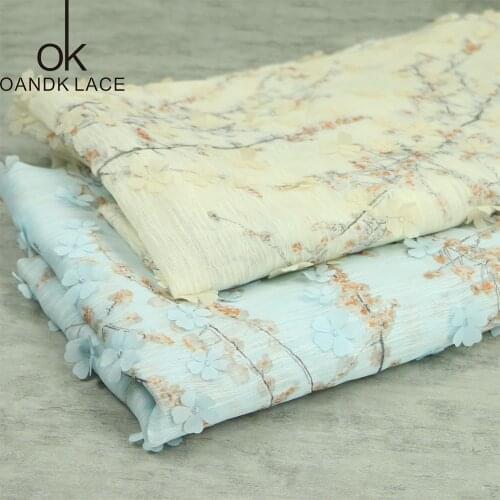 1 yard Net yarn three-dimensional Lace Fabric Printed Wide 130cm Applique Wedding Dress Clothing Bag Accessories