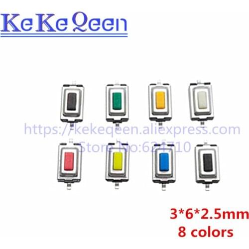 100pcs 3*6*2.5MM Tact Touch Micro Switch 3X6X2.5MM 3*6*2.5 SMD White Red Black Black orange Green Blue Brown Button Head
