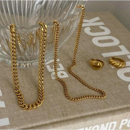 18K Gold IP Plated Stainless Steel Thick Cuban Link Chains Chunky Necklace Miami Double Layered Snake Choker Neckalces