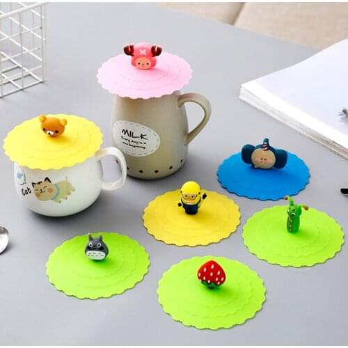 2pcs Food grade silicone cup lid, large sealing lid, cute cartoon mug lid, dustproof and leak-proof lid