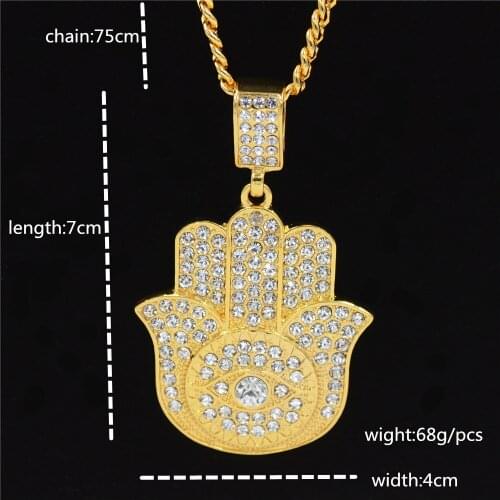 2021 2020Hiphop Hip-hop Jewelry, And Inlaid, Fatimas Hand Necklace, Big Pendant Crystal Pendant Pendants Necklace