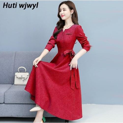 2021 Vintage Solid Cotton Linen Solid Midi Dresses Autumn Winter New 3XL Plus Size Black Dress Women Bodycon Party Red Vestidos