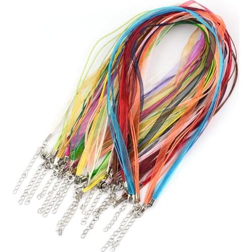 20pcs 45cm Maxi Necklace Collares Collier DIY Chains Pendant Charms Findings Ribbon Lobster Clasp String Cord Jewelry Making