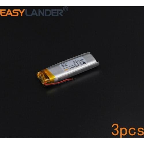 3pcs/Lot 3.7V 420mAh Rechargeable li Polymer Li-ion Battery For bluetooth headset mp3 MP4 speaker mouse recorder watch 651545