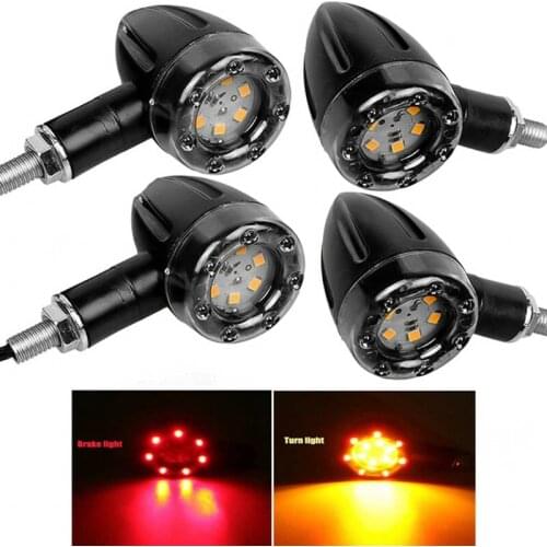 4Pcs Retro Bullet Motorcycle LED Turn Signal Light Brake Indicator Tail Lights Running Lamp Universal For BMW Honda