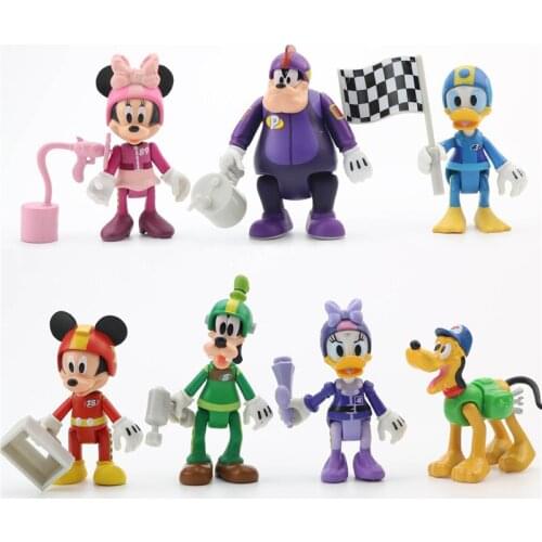 7Pcs/Set Anime Disney Racing Mickey Action Figure Donald Duck Pluto Minnie Doll Brinquedo Toys Decoration For Kids