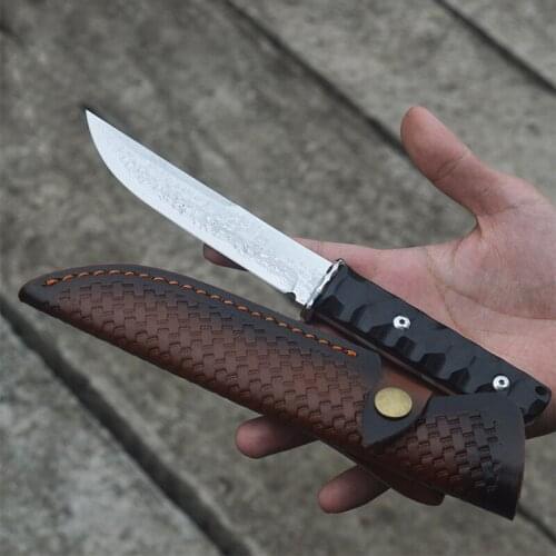 Free shipping Damascus steel kitchen knife Camping Hunting Tactical Survival Knife Fixed Blade wood Handle Sharp Edge