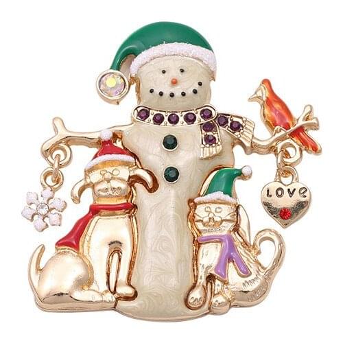 Brooch Pins Broches Fashion Women Cute Light Gold Color Cream Green Red Enamel Snow Man Christmas Brooches And Pin For Clothing