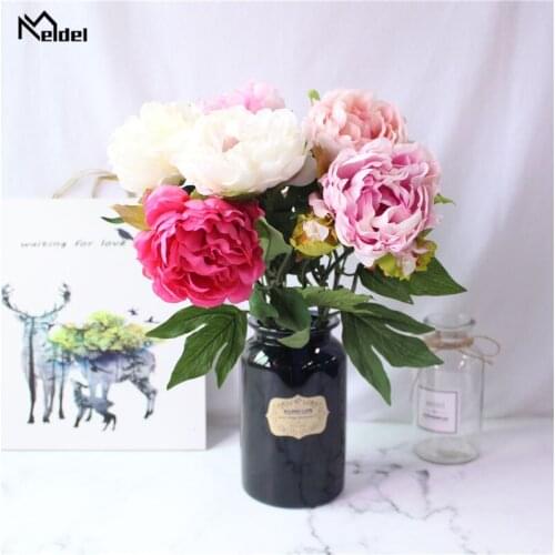 Meldel Bridesmaid Bouquet Artificial Silk Peony Flower DIY Home Party Office Store Decorations Flower Arrangement Wedding Supply